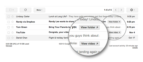 Gmail Gets more quick actions