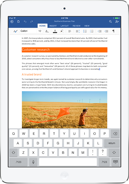 Microsoft Word on an iPad